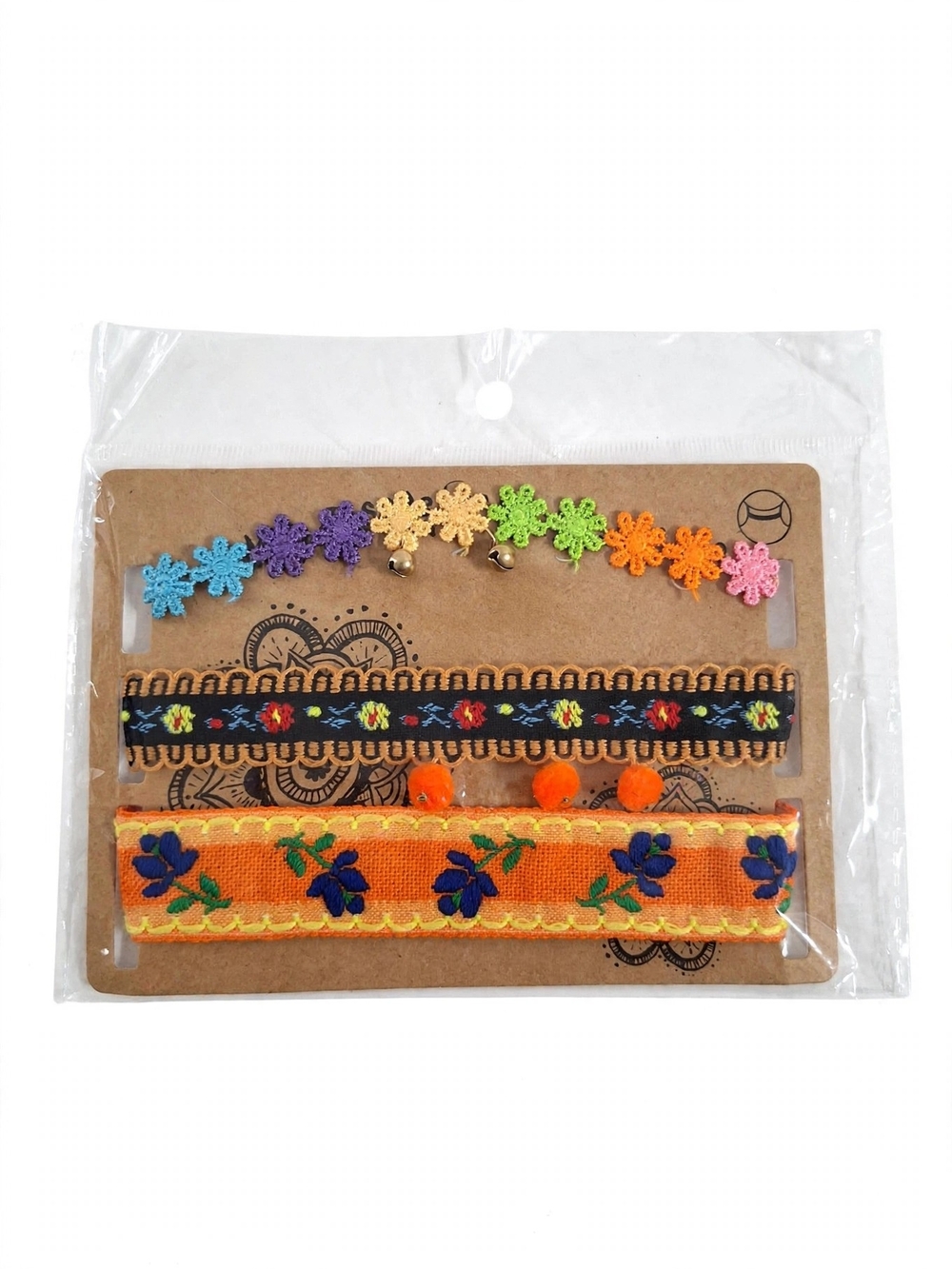 Source Unknown Multicolor Floral Lace Choker Set with Orange Embroidered Band